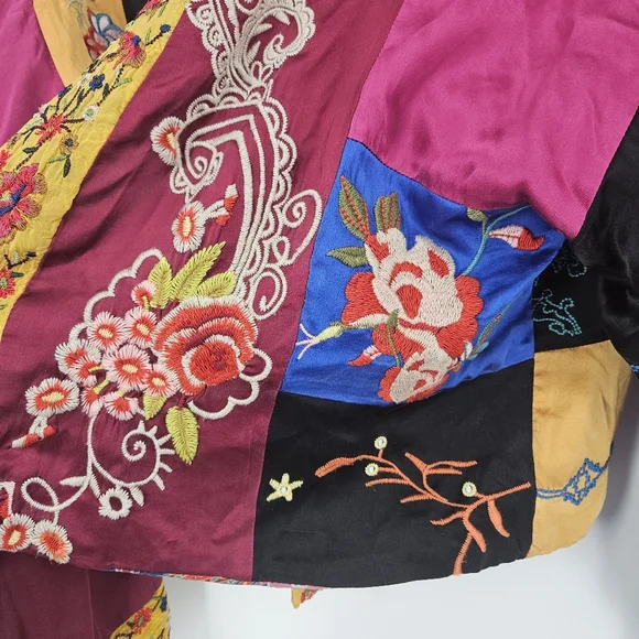 Johnny Was Floral Embroidered Silk Open Front Kimono Cardigan - Picture 10 of 16